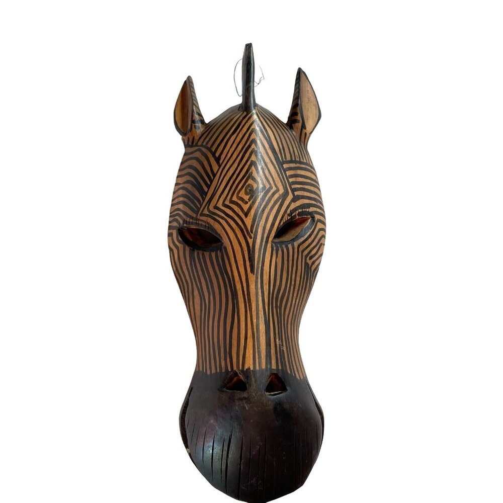 Large Tribal Mask Giraffe Authentic African Hand Wood Carved Hand Painted u
